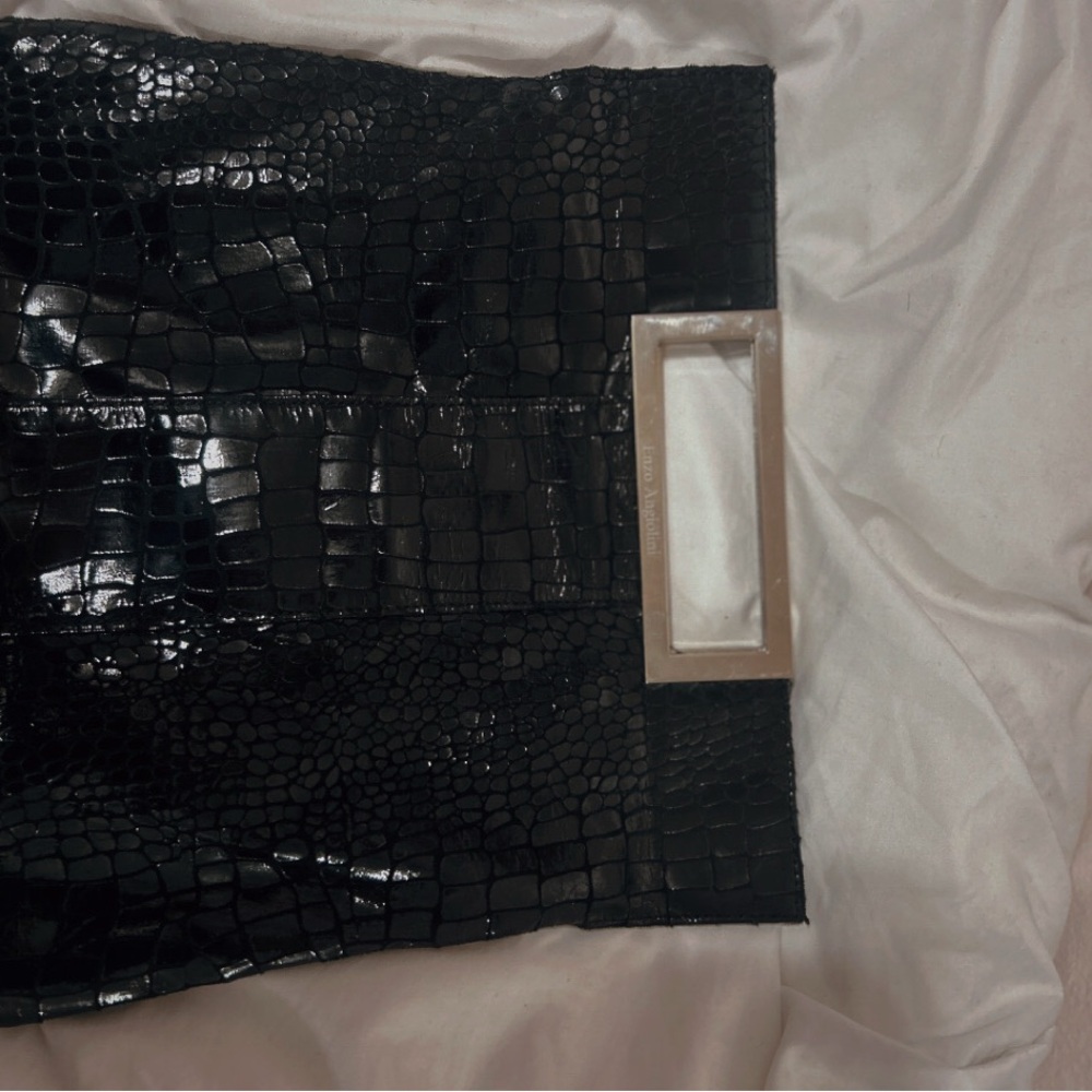Enzo Angiolini Black Croc-Embossed Clutch
